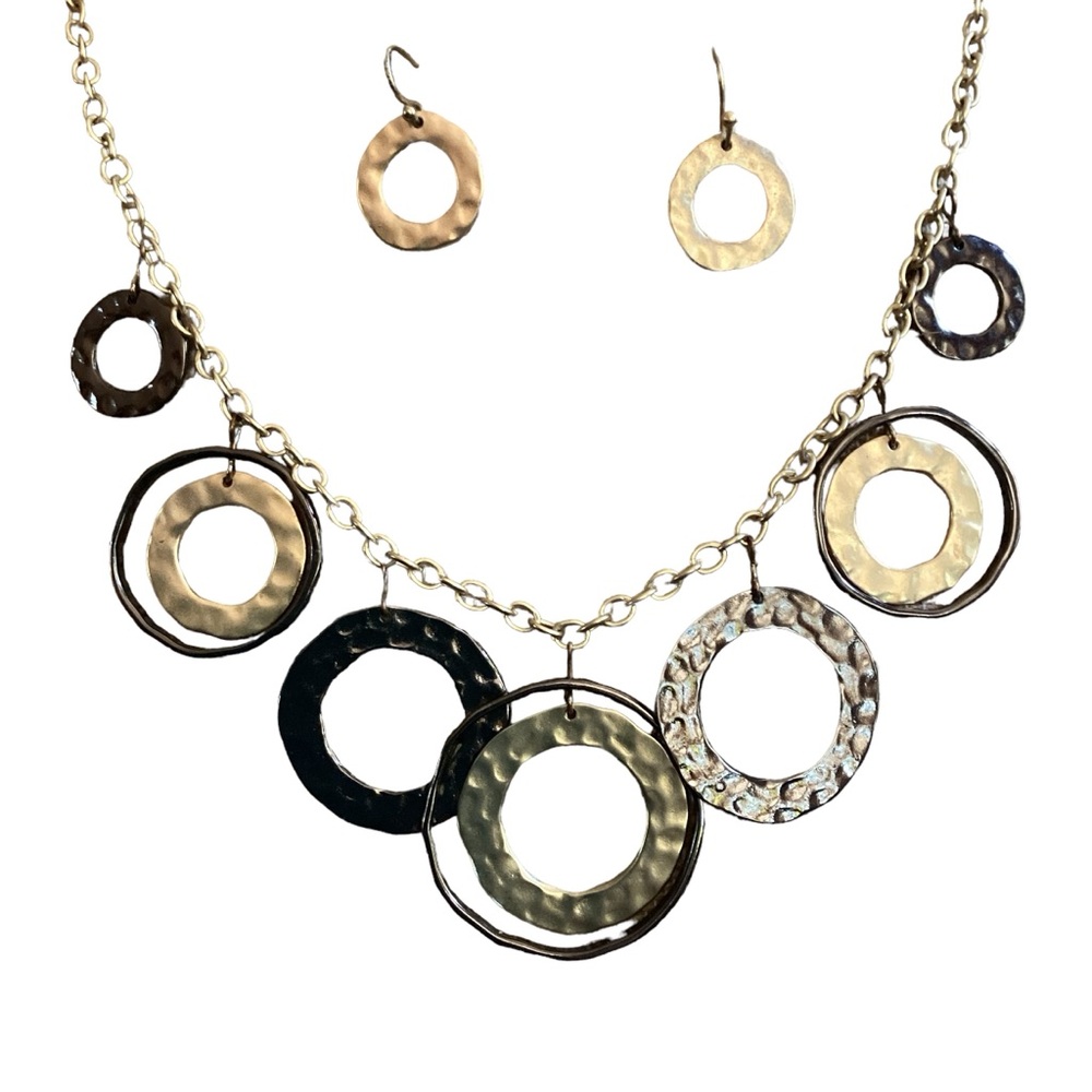 PURE Jewelry Co. Hammered Hoops Bib Necklace & Earrings